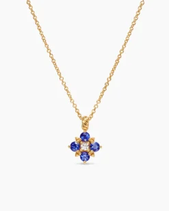 Petite Modern Renaissance® Pendant Necklace 18K Yellow Gold with Sapphires and Diamond, 9.2mm