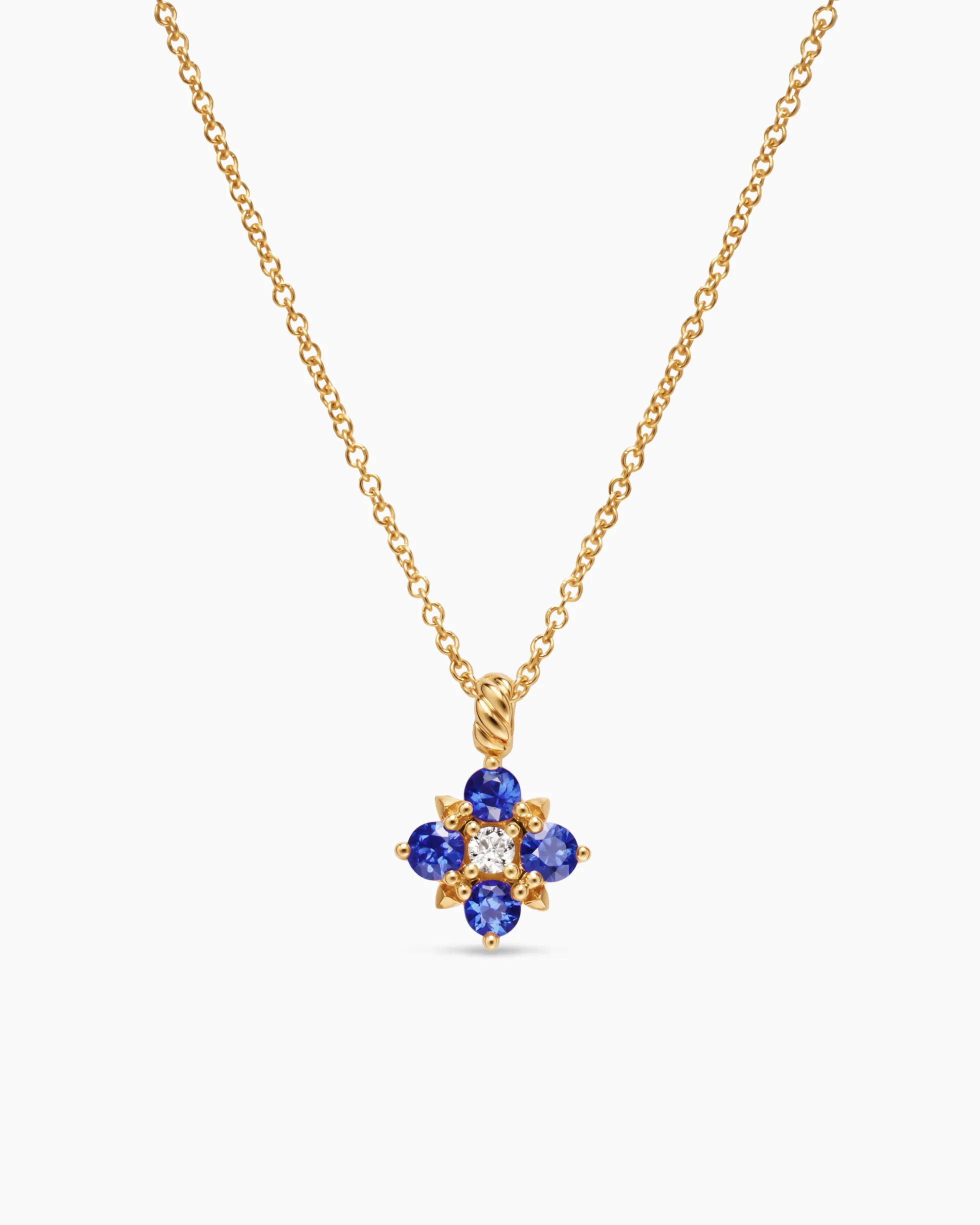 Petite Modern Renaissance® Pendant Necklace 18K Yellow Gold with Sapphires and Diamond, 9.2mm