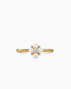 Petite Modern Renaissance® Pearl Ring 18K Yellow Gold with Pearls and Center Diamond, 7.9mm