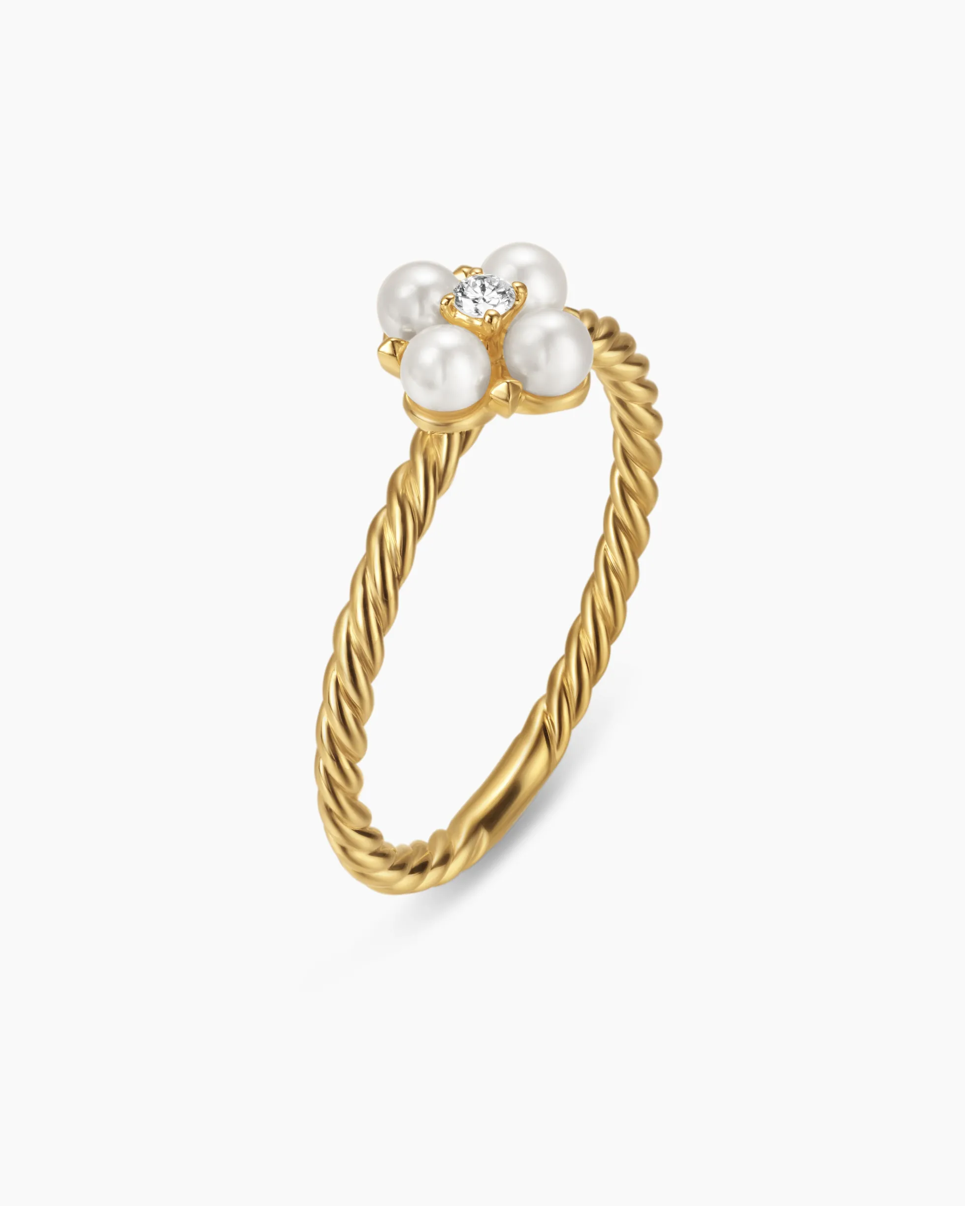 Petite Modern Renaissance® Pearl Ring 18K Yellow Gold with Pearls and Center Diamond, 7.9mm