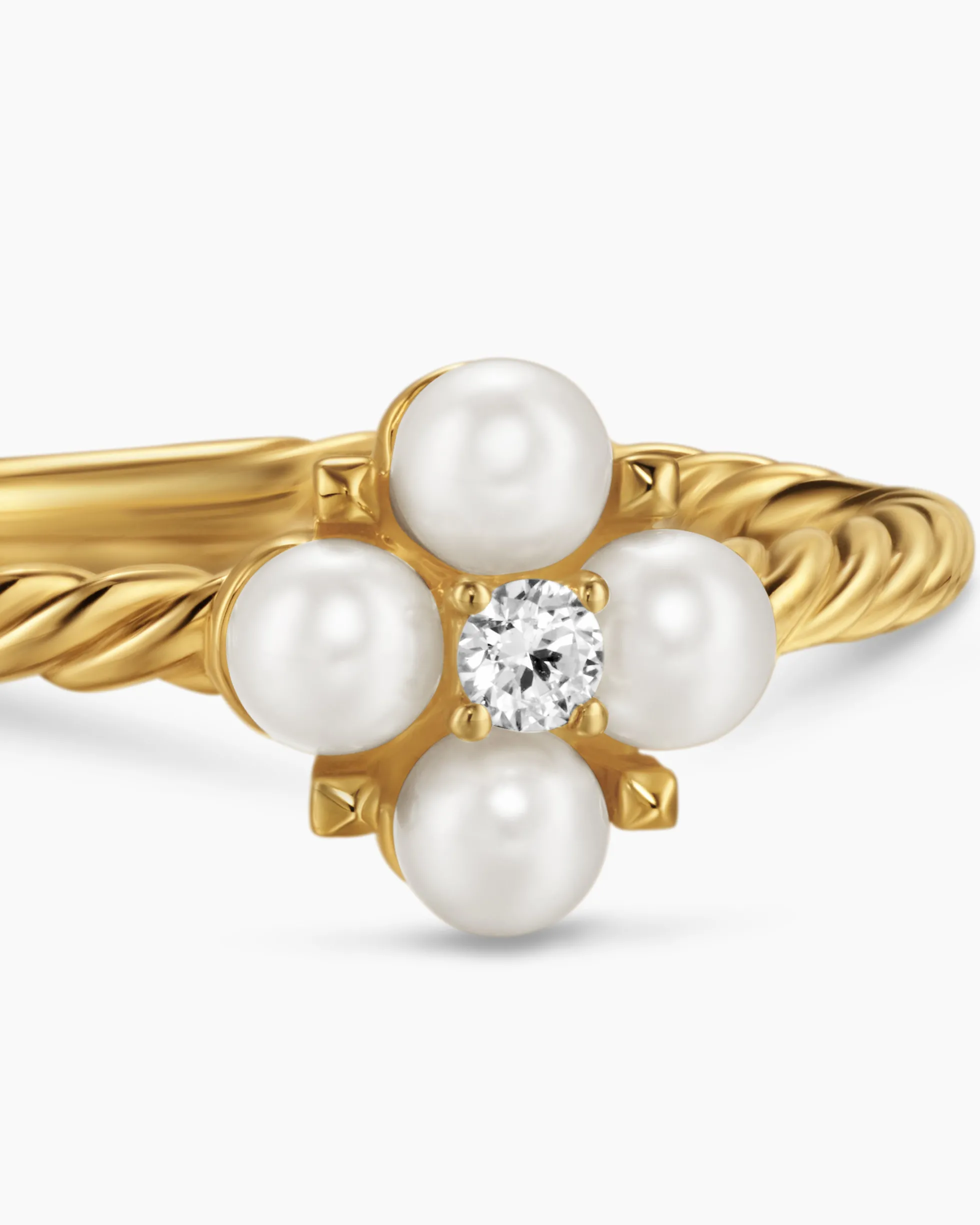 Petite Modern Renaissance® Pearl Ring 18K Yellow Gold with Pearls and Center Diamond, 7.9mm