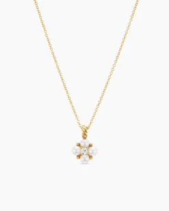 Petite Modern Renaissance® Pearl Pendant Necklace 18K Yellow Gold with Pearls and Center Diamond, 7.3mm