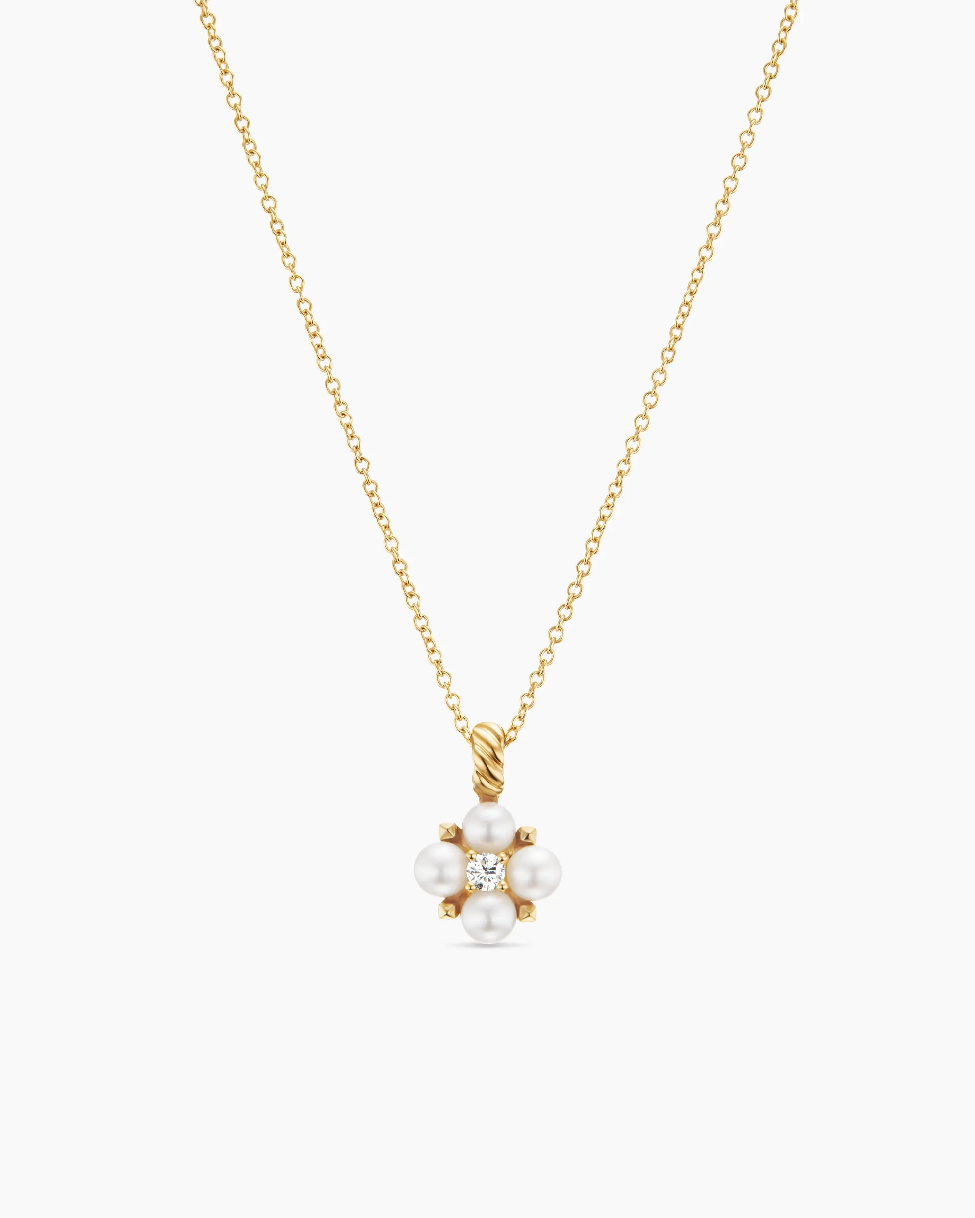 Petite Modern Renaissance® Pearl Pendant Necklace 18K Yellow Gold with Pearls and Center Diamond, 7.3mm