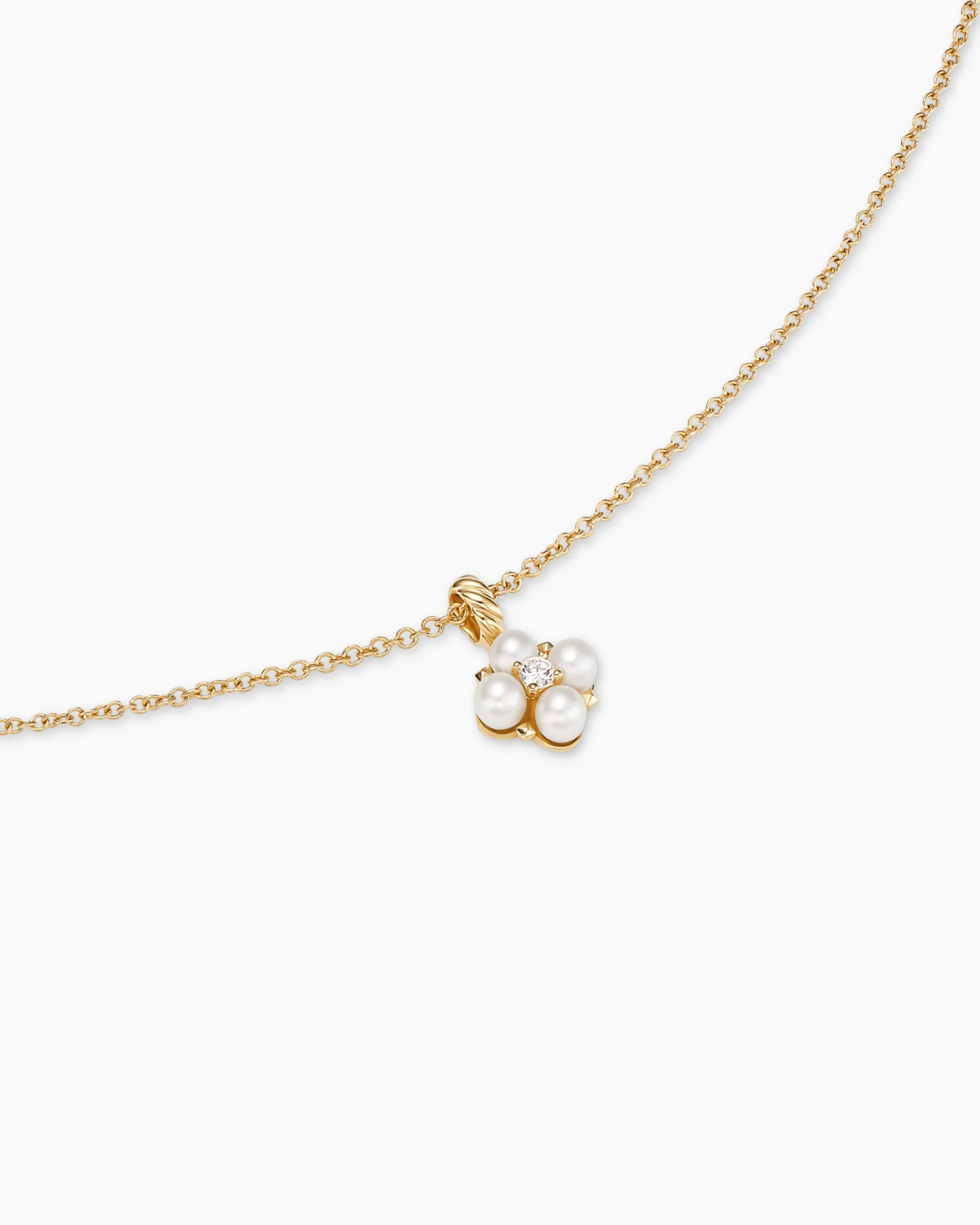 Petite Modern Renaissance® Pearl Pendant Necklace 18K Yellow Gold with Pearls and Center Diamond, 7.3mm