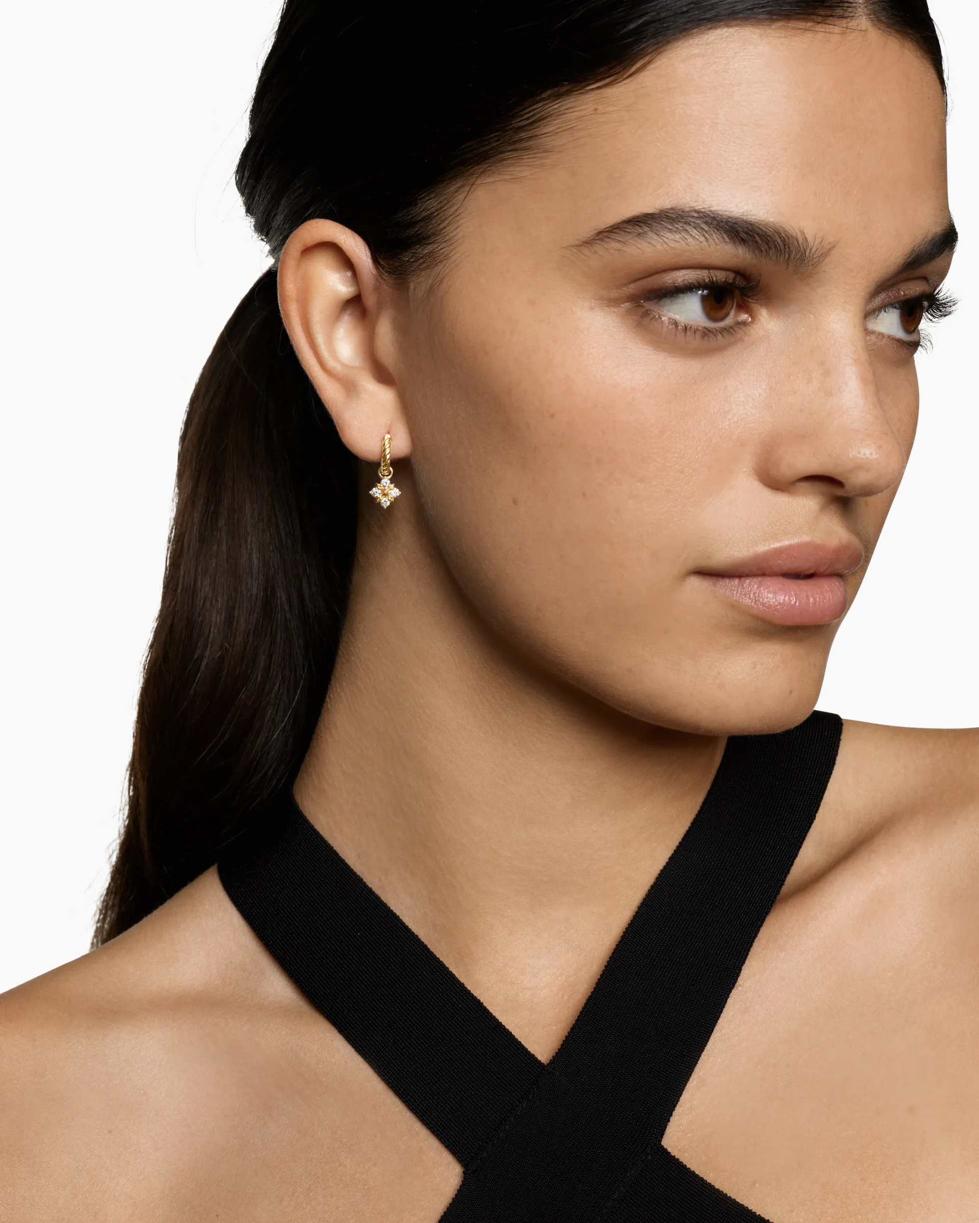 Petite Modern Renaissance® Pyramid Drop Earrings 18K Yellow Gold with Diamonds, 18.8mm