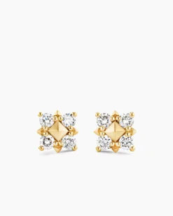 Petite Modern Renaissance® Pyramid Stud Earrings 18K Yellow Gold with Diamonds, 8mm