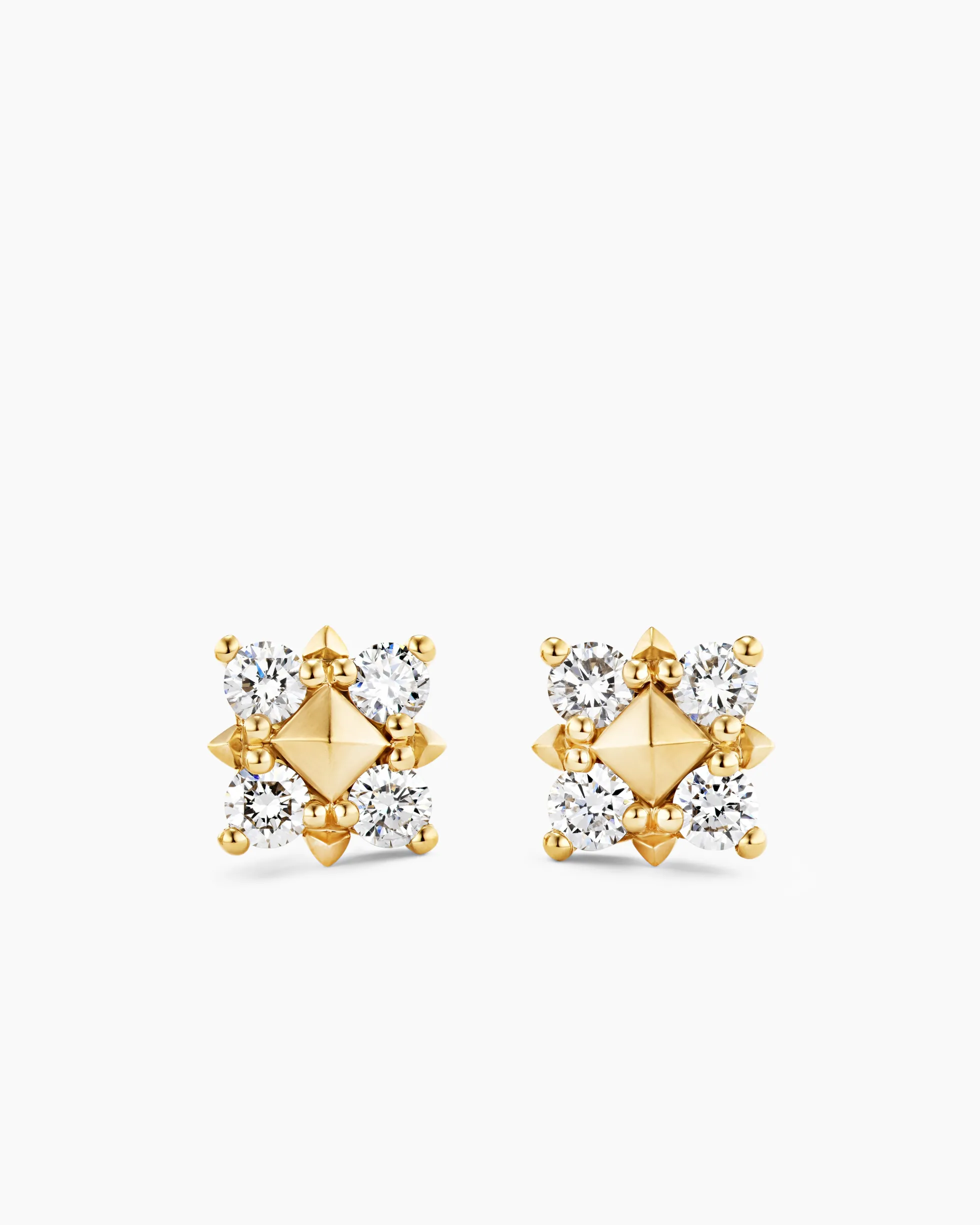 Petite Modern Renaissance® Pyramid Stud Earrings 18K Yellow Gold with Diamonds, 8mm