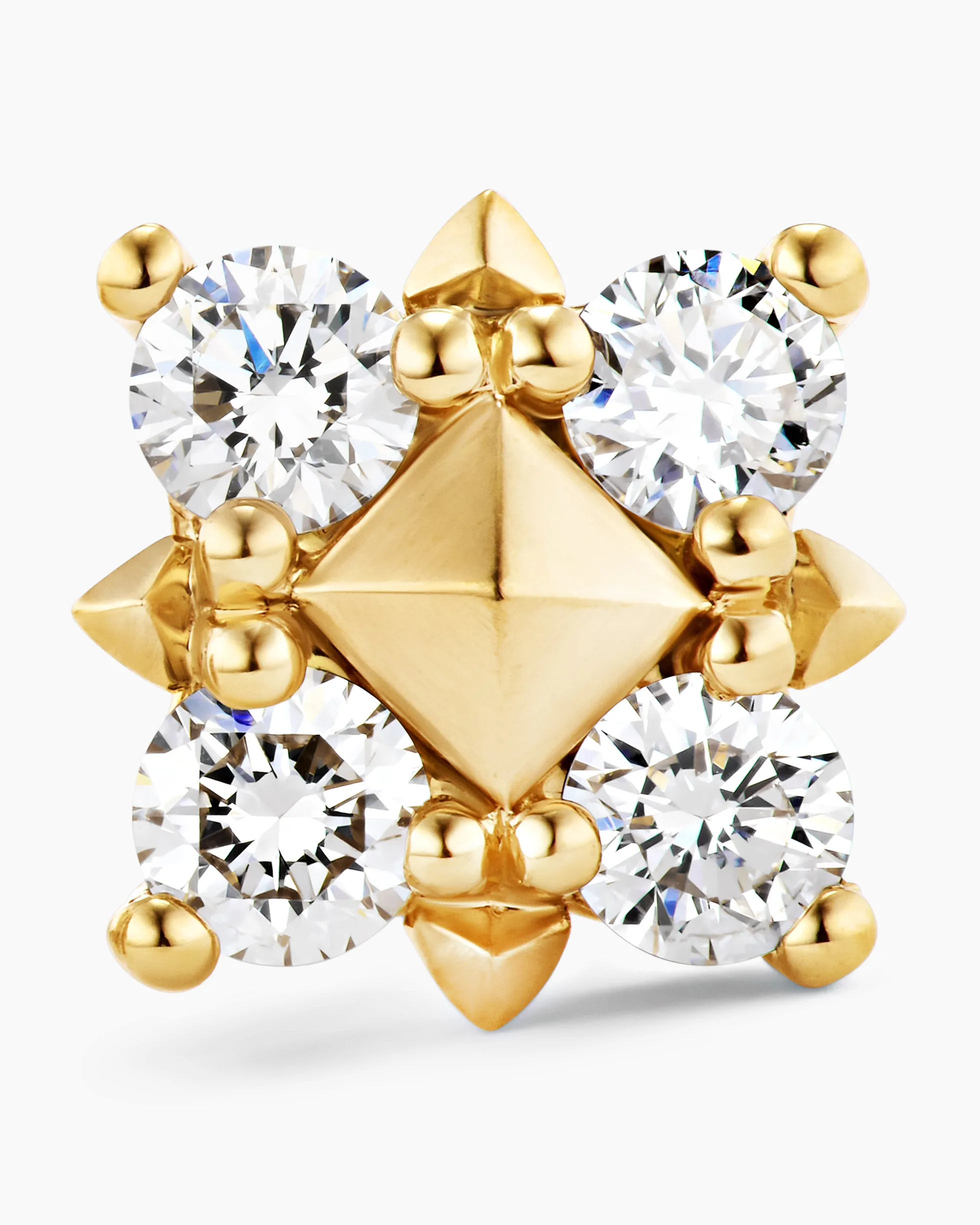 Petite Modern Renaissance® Pyramid Stud Earrings 18K Yellow Gold with Diamonds, 8mm