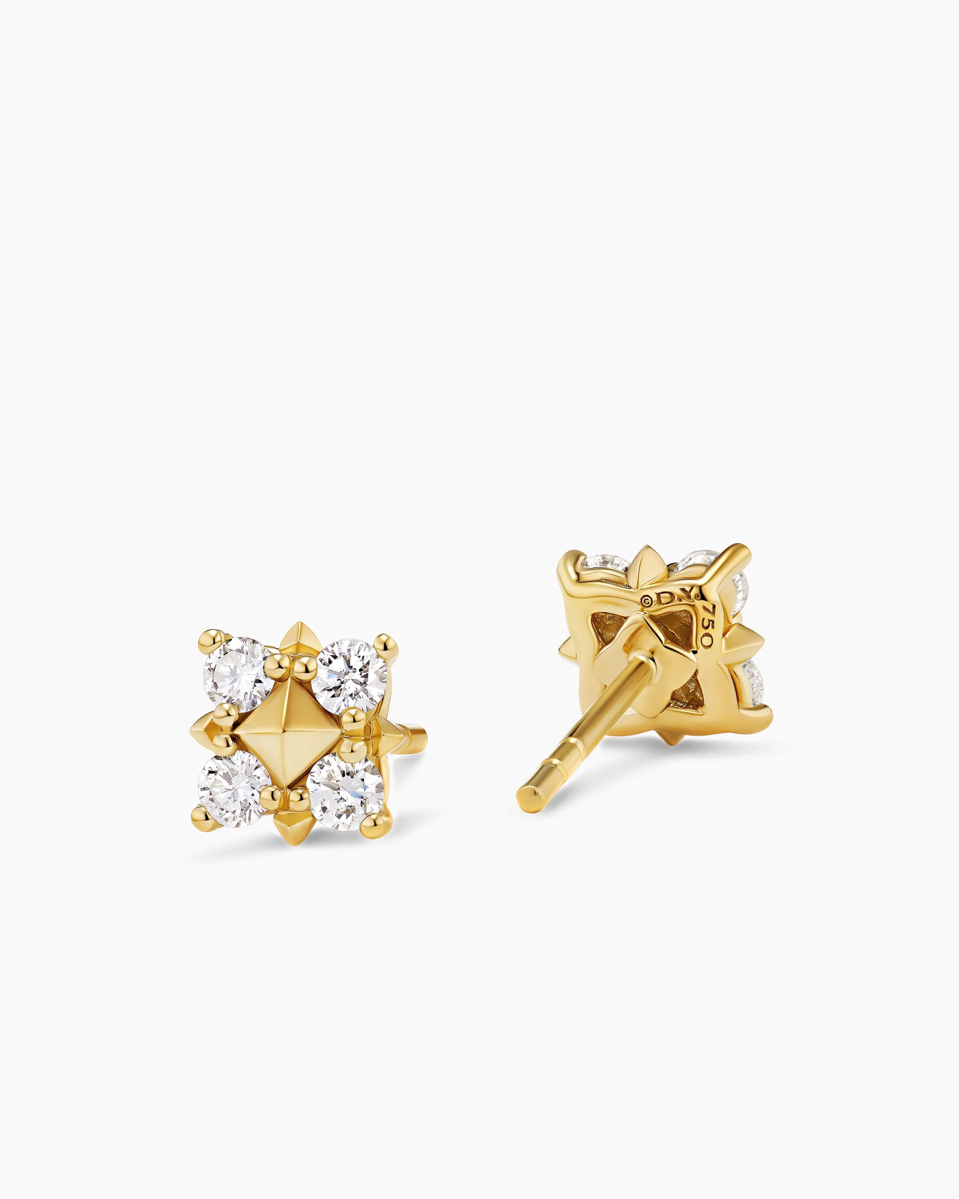 Petite Modern Renaissance® Pyramid Stud Earrings 18K Yellow Gold with Diamonds, 8mm