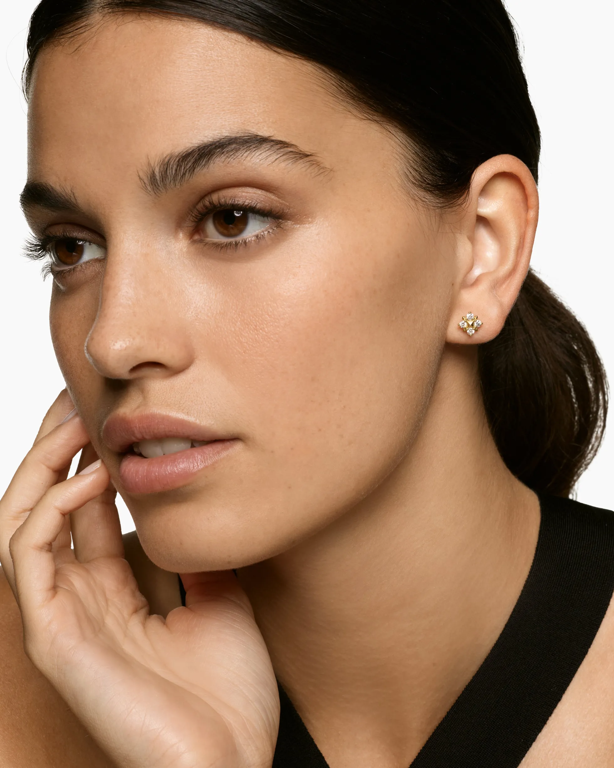 Petite Modern Renaissance® Pyramid Stud Earrings 18K Yellow Gold with Diamonds, 8mm