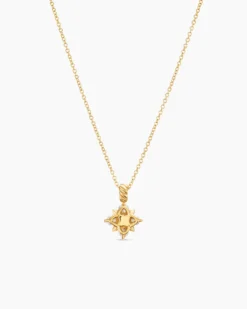 Petite Modern Renaissance® Pyramid Pendant Necklace 18K Yellow Gold with Diamonds, 10.9mm