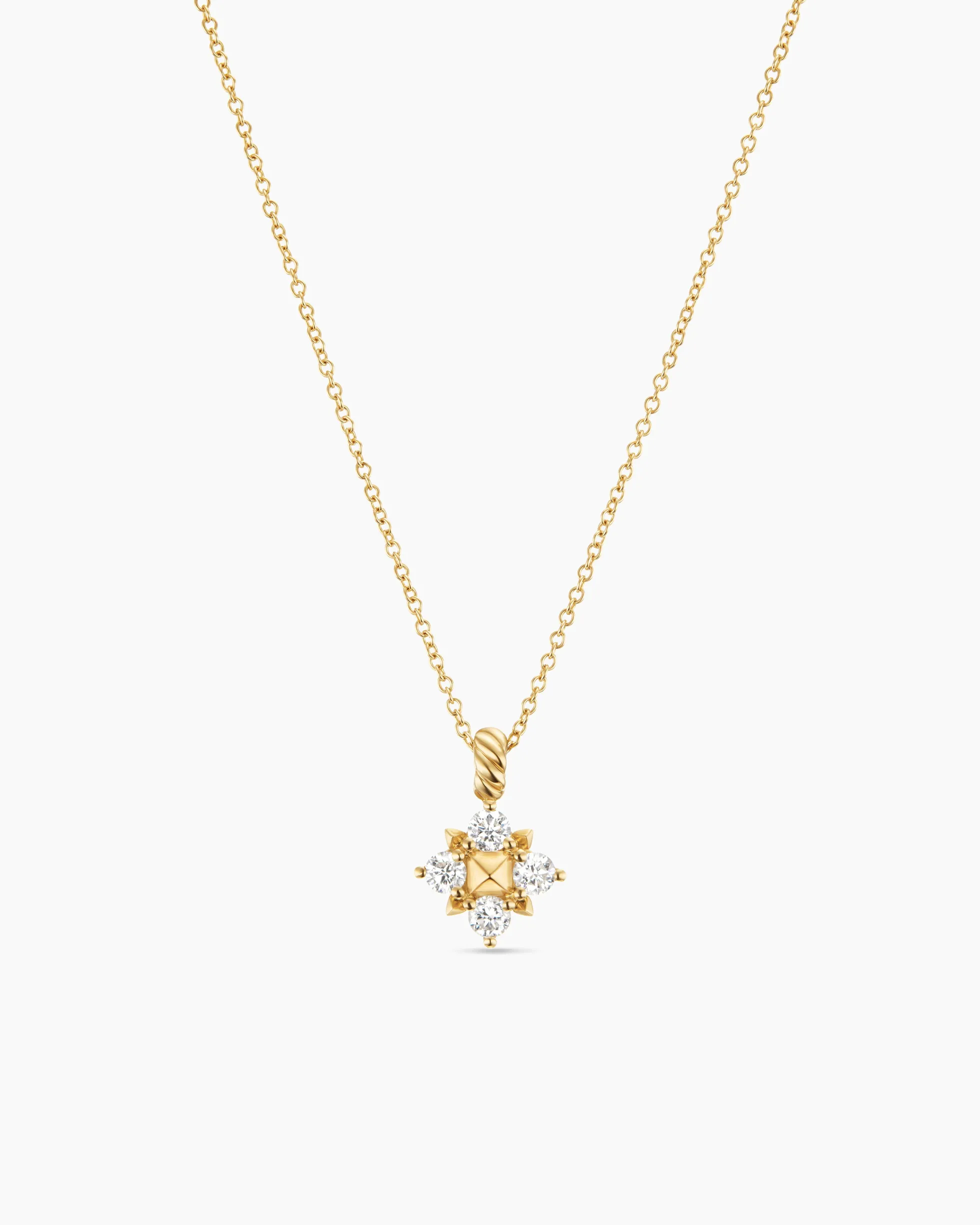 Petite Modern Renaissance® Pyramid Pendant Necklace 18K Yellow Gold with Diamonds, 10.9mm