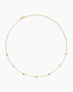 Petite Modern Renaissance® Pyramid Station Necklace 18K Yellow Gold with Diamonds, 4.6mm