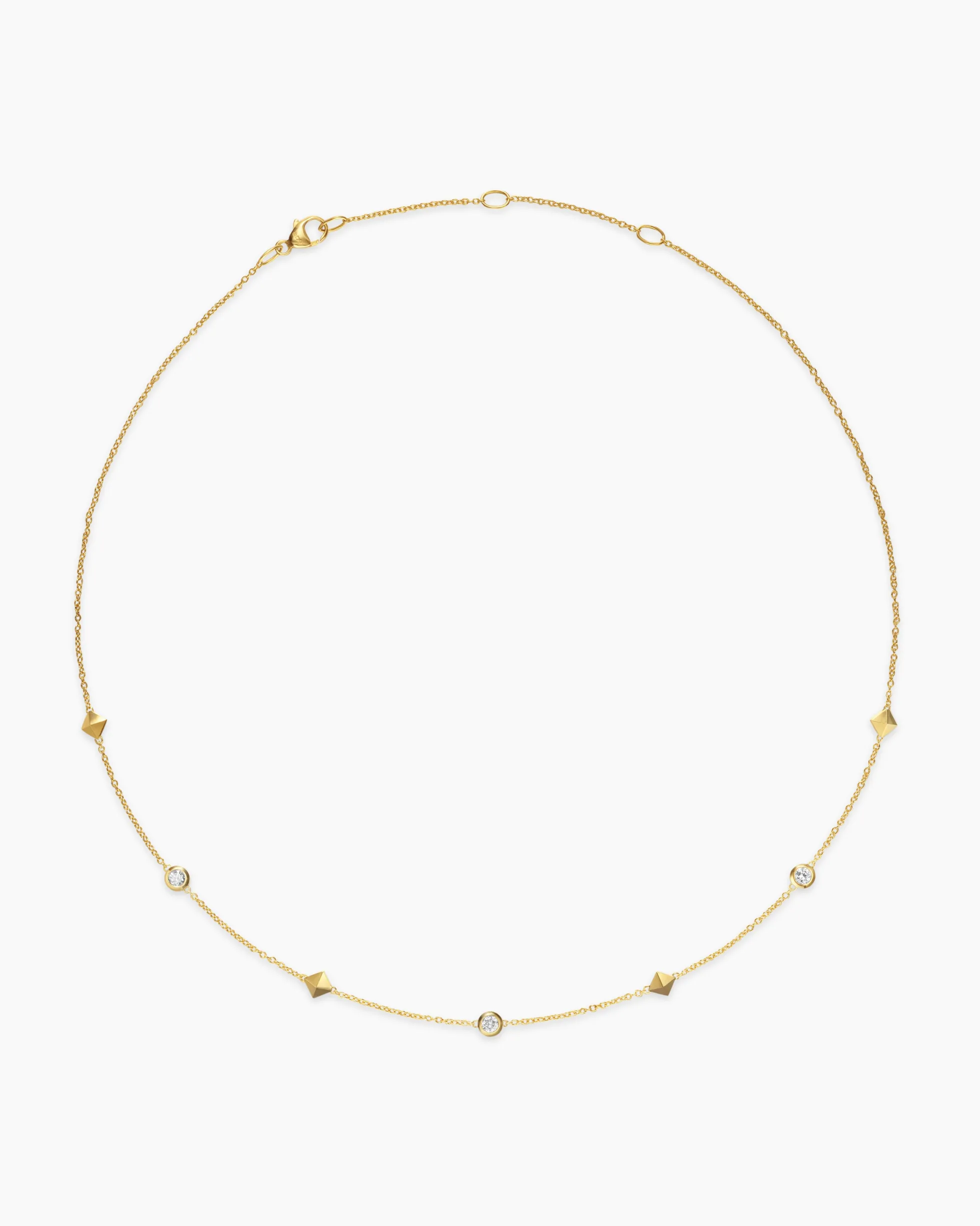 Petite Modern Renaissance® Pyramid Station Necklace 18K Yellow Gold with Diamonds, 4.6mm