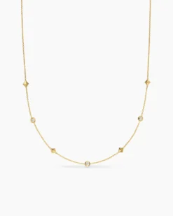 Petite Modern Renaissance® Pyramid Station Necklace 18K Yellow Gold with Diamonds, 4.6mm