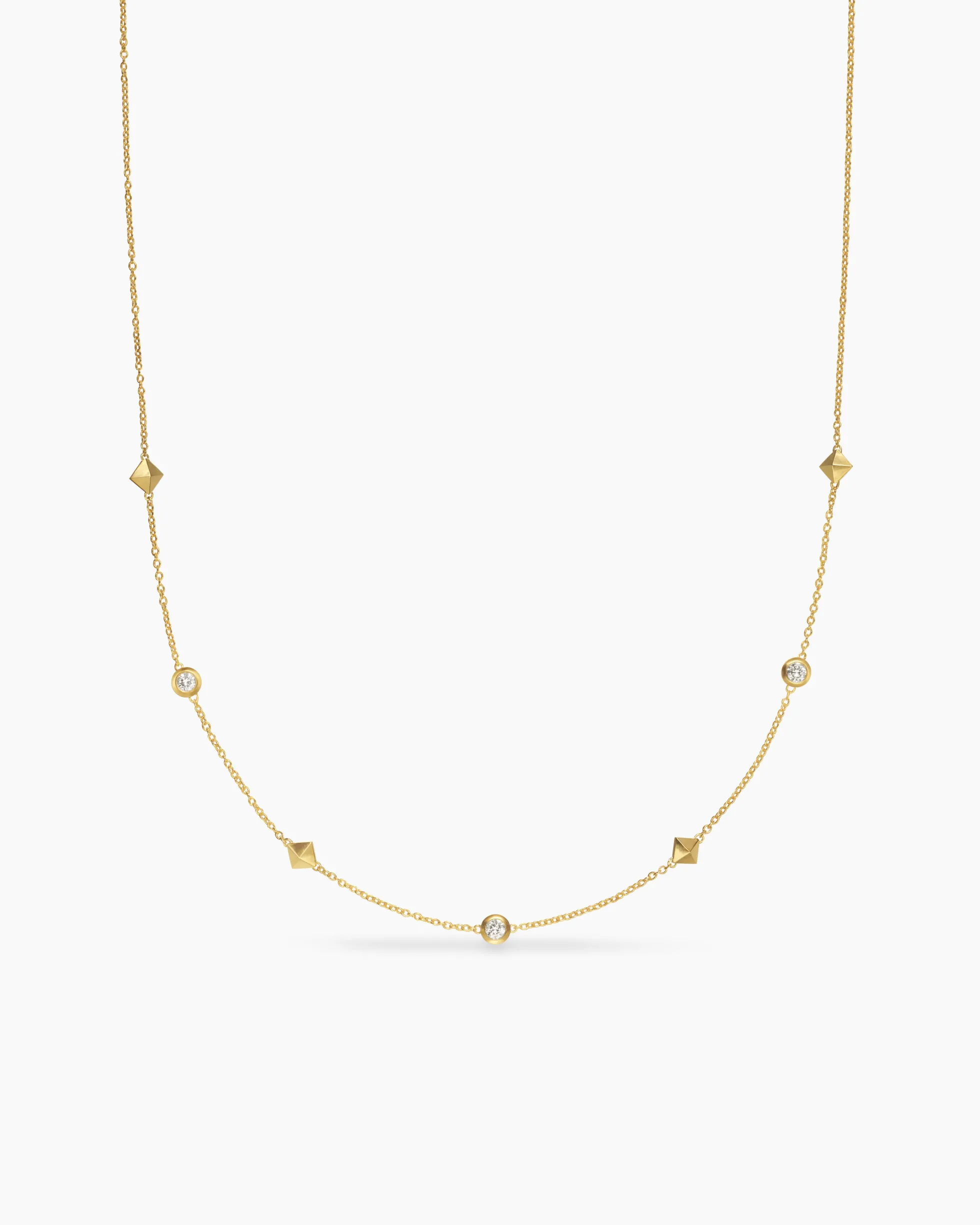 Petite Modern Renaissance® Pyramid Station Necklace 18K Yellow Gold with Diamonds, 4.6mm