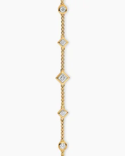 Petite Modern Renaissance® Station Chain Bracelet 18K Yellow Gold with Diamonds, 7.5mm