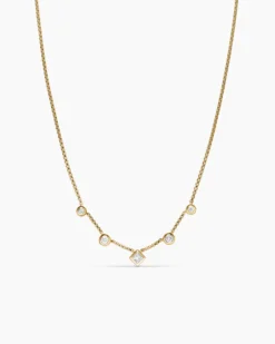 Petite Modern Renaissance® Station Chain Necklace 18K Yellow Gold with Diamonds, 3.4mm