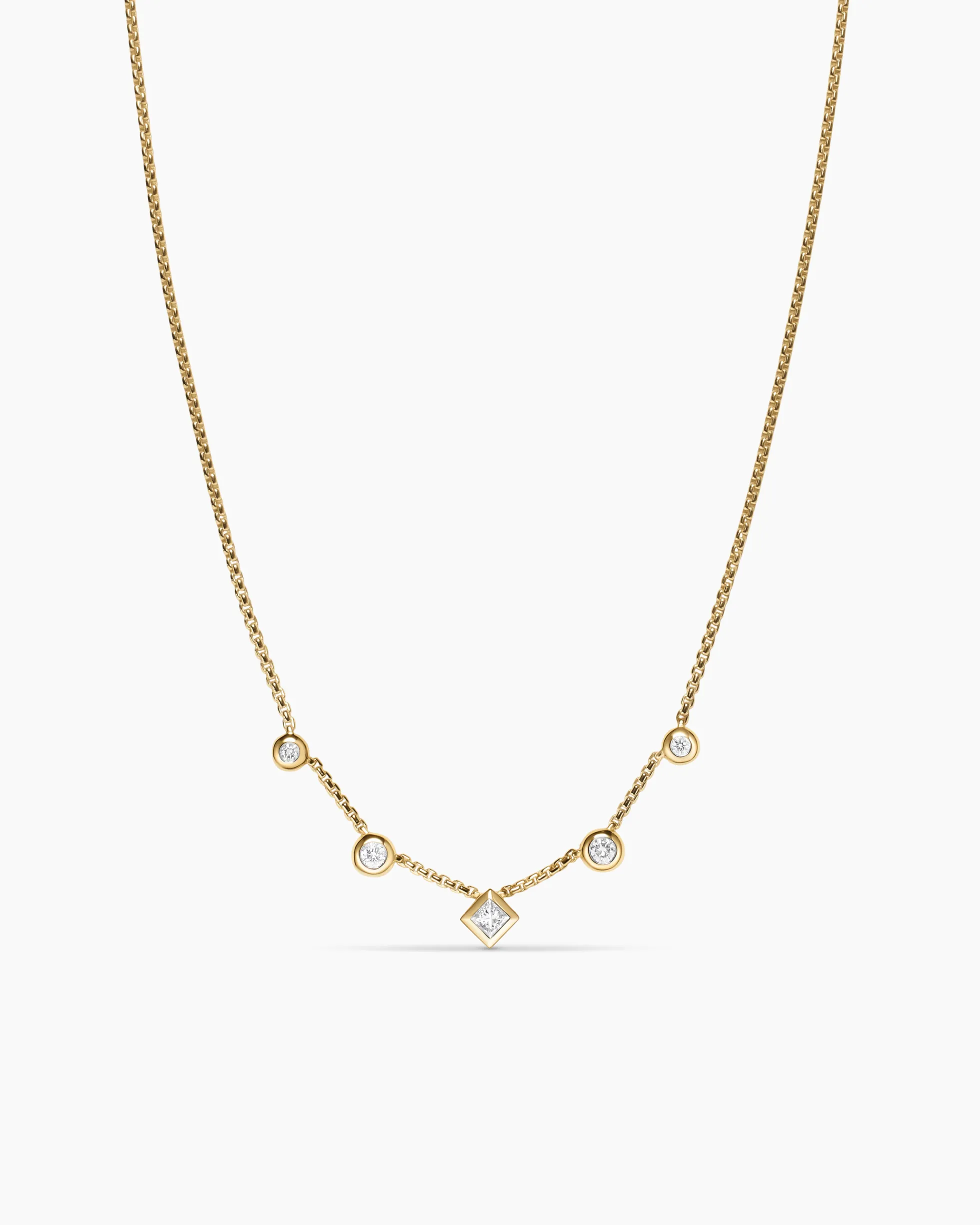 Petite Modern Renaissance® Station Chain Necklace 18K Yellow Gold with Diamonds, 3.4mm