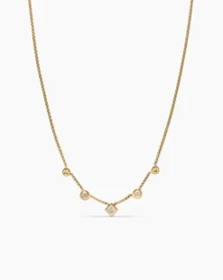 Petite Modern Renaissance® Station Chain Necklace 18K Yellow Gold with Diamonds, 3.4mm