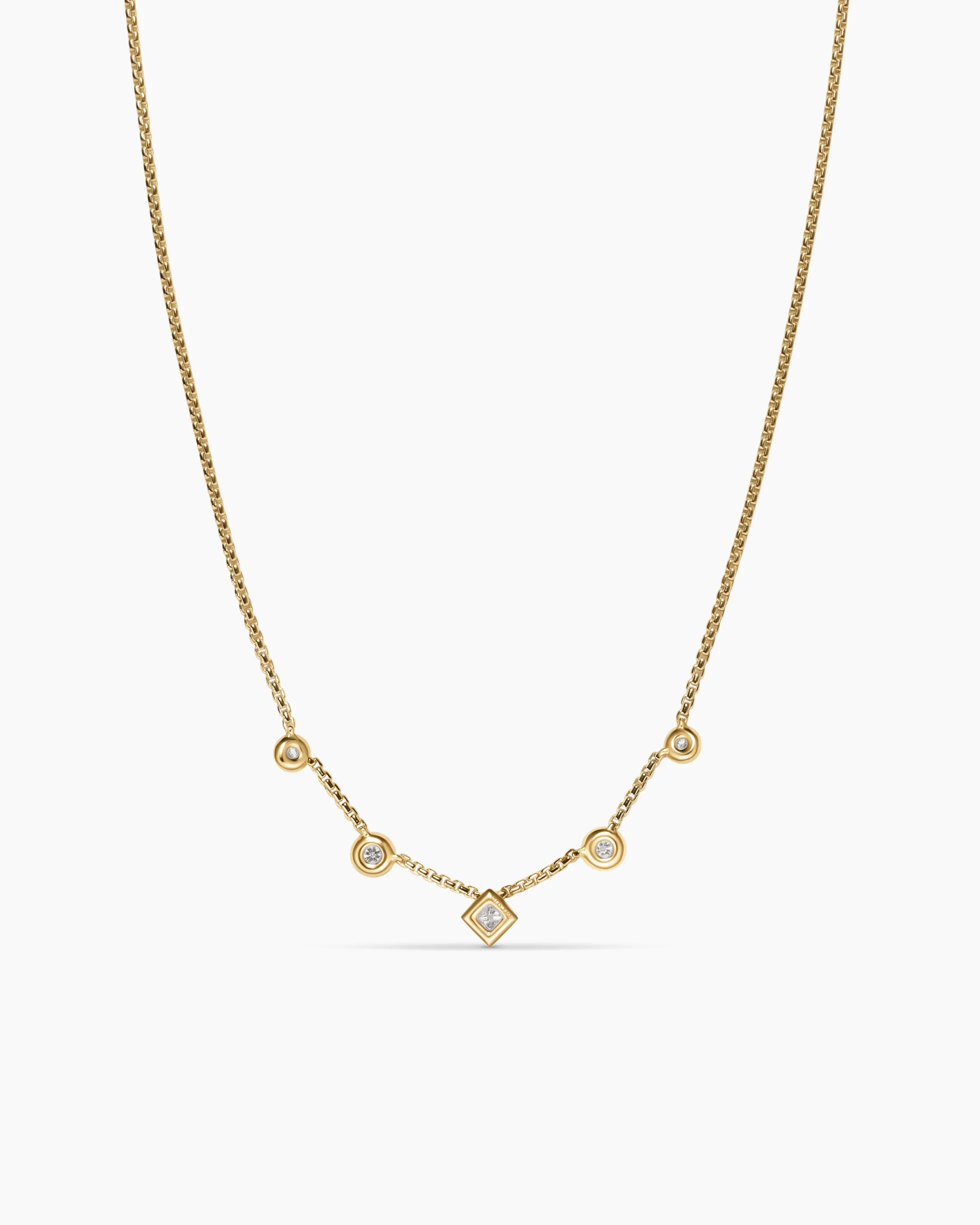 Petite Modern Renaissance® Station Chain Necklace 18K Yellow Gold with Diamonds, 3.4mm