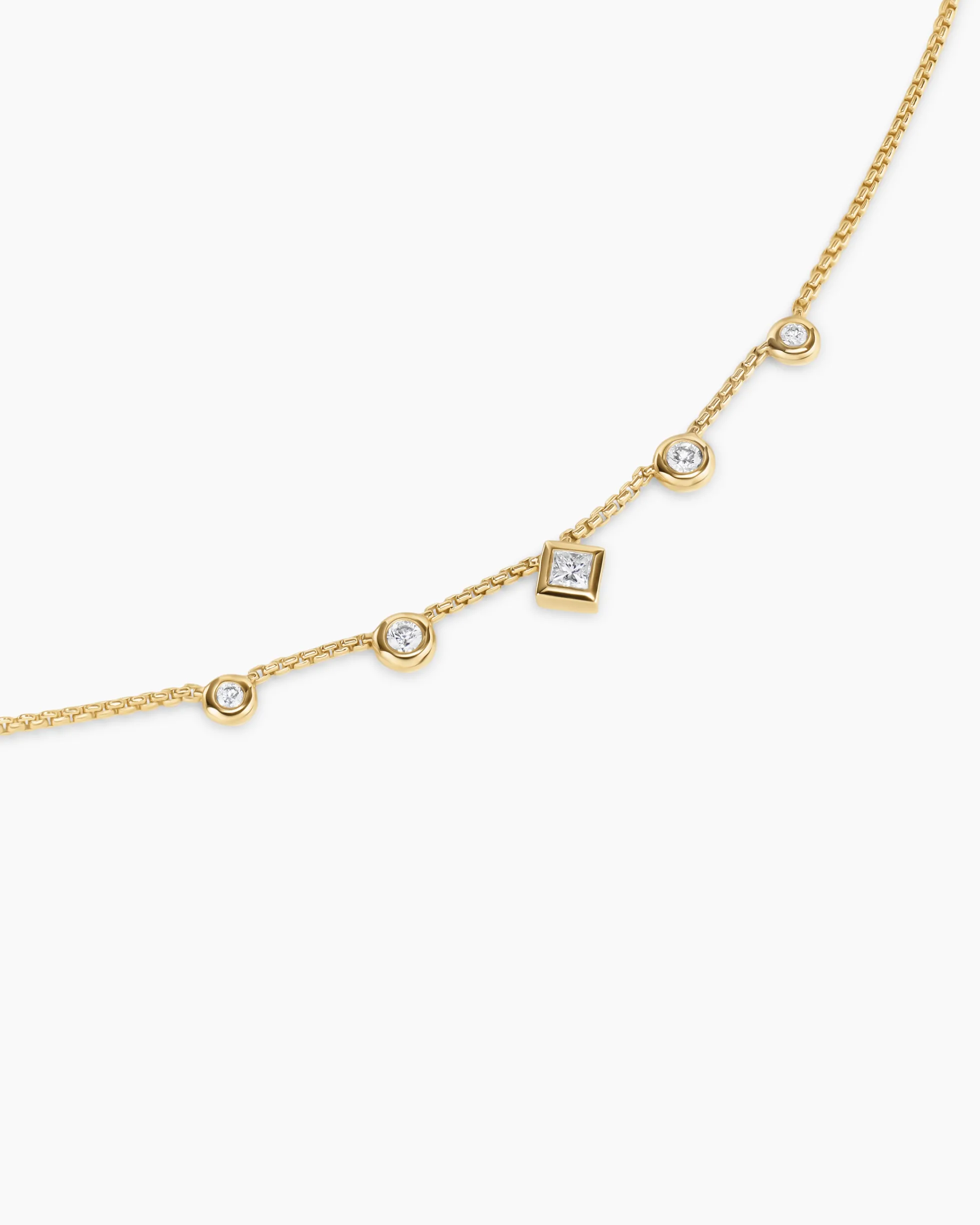 Petite Modern Renaissance® Station Chain Necklace 18K Yellow Gold with Diamonds, 3.4mm