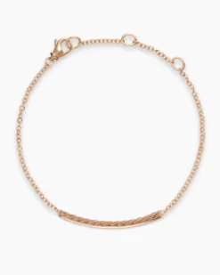 Petite Pavé Bar Bracelet 18K Rose Gold with Cognac Diamonds, 1.7mm