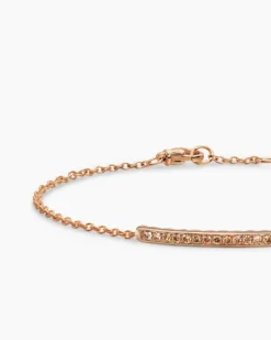 Petite Pavé Bar Bracelet 18K Rose Gold with Cognac Diamonds, 1.7mm