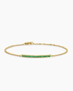 Petite Pavé Bar Bracelet 18K Yellow Gold with Emeralds, 1.7mm