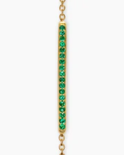 Petite Pavé Bar Bracelet 18K Yellow Gold with Emeralds, 1.7mm