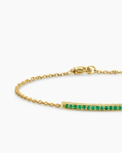 Petite Pavé Bar Bracelet 18K Yellow Gold with Emeralds, 1.7mm