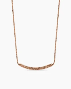 Petite Pavé Bar Necklace 18K Rose Gold with Cognac Diamonds, 1.25mm