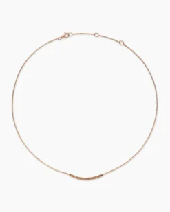 Petite Pavé Bar Necklace 18K Rose Gold with Cognac Diamonds, 1.25mm