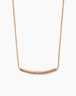 Petite Pavé Bar Necklace 18K Rose Gold with Cognac Diamonds, 1.25mm