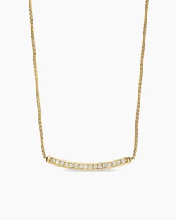 Petite Pavé Bar Necklace 18K Yellow Gold with Diamonds, 1.25mm