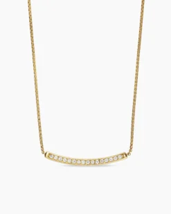 Petite Pavé Bar Necklace 18K Yellow Gold with Diamonds, 1.25mm