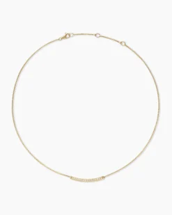 Petite Pavé Bar Necklace 18K Yellow Gold with Diamonds, 1.25mm