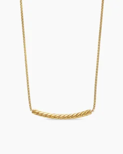 Petite Pavé Bar Necklace 18K Yellow Gold with Diamonds, 1.25mm