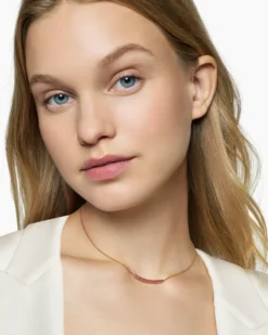 Petite Pavé Bar Necklace 18K Yellow Gold with Rubies, 1.25mm