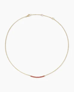 Petite Pavé Bar Necklace 18K Yellow Gold with Rubies, 1.25mm