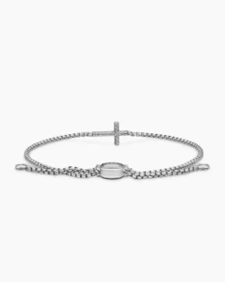 Petite Pavé Cross Chain Bracelet Sterling Silver with Diamonds, 1.7mm