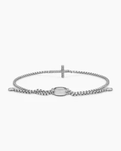 Petite Pavé Cross Chain Bracelet Sterling Silver with Diamonds, 1.7mm