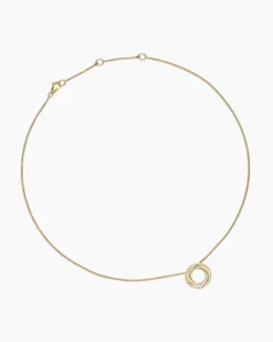 Petite Pavé Crossover Pendant Necklace 18K Yellow Gold with Diamonds, 15.5mm