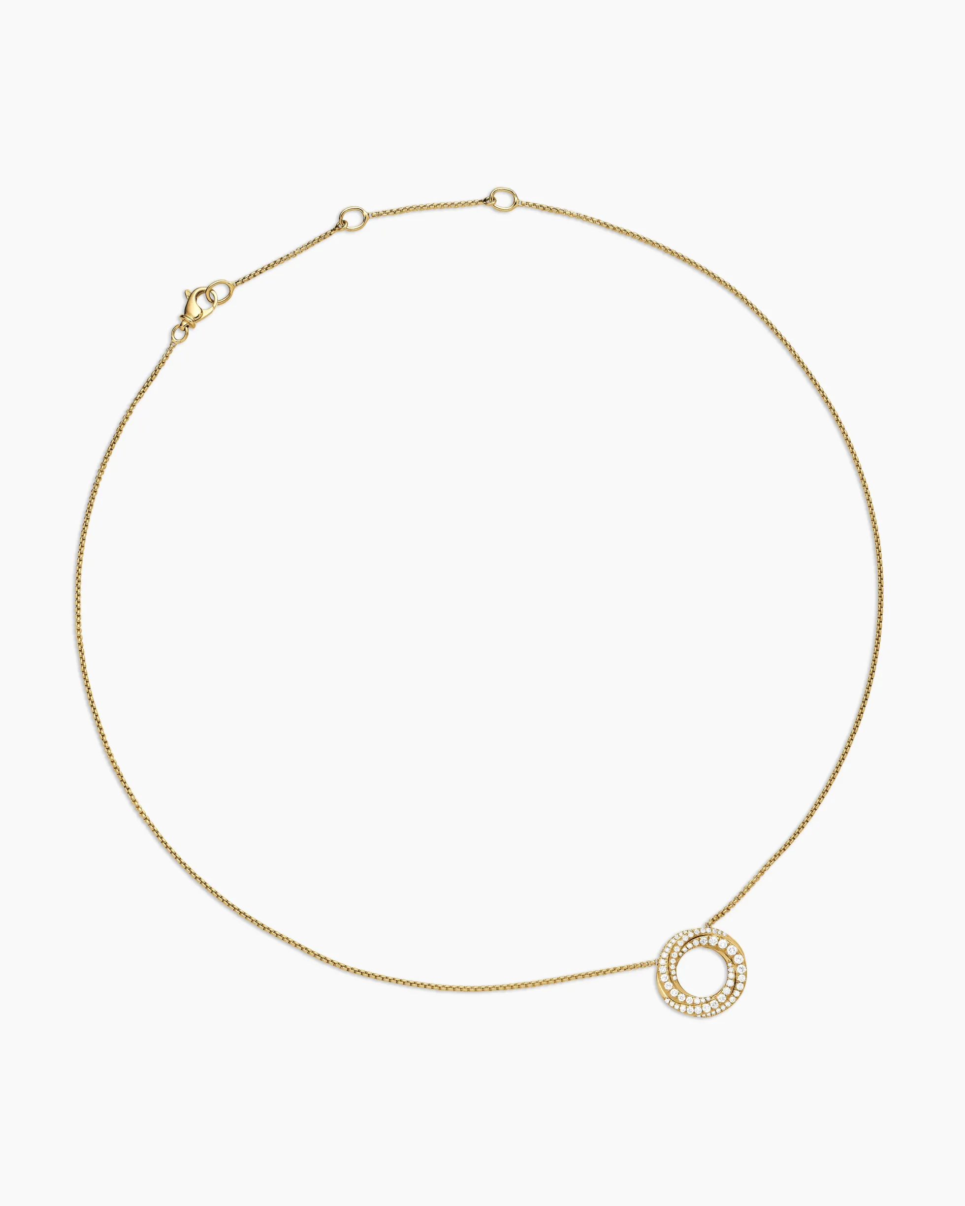 Petite Pavé Crossover Pendant Necklace 18K Yellow Gold with Diamonds, 15.5mm