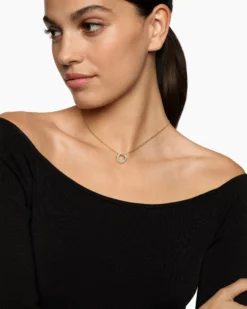 Petite Pavé Crossover Pendant Necklace 18K Yellow Gold with Diamonds, 15.5mm