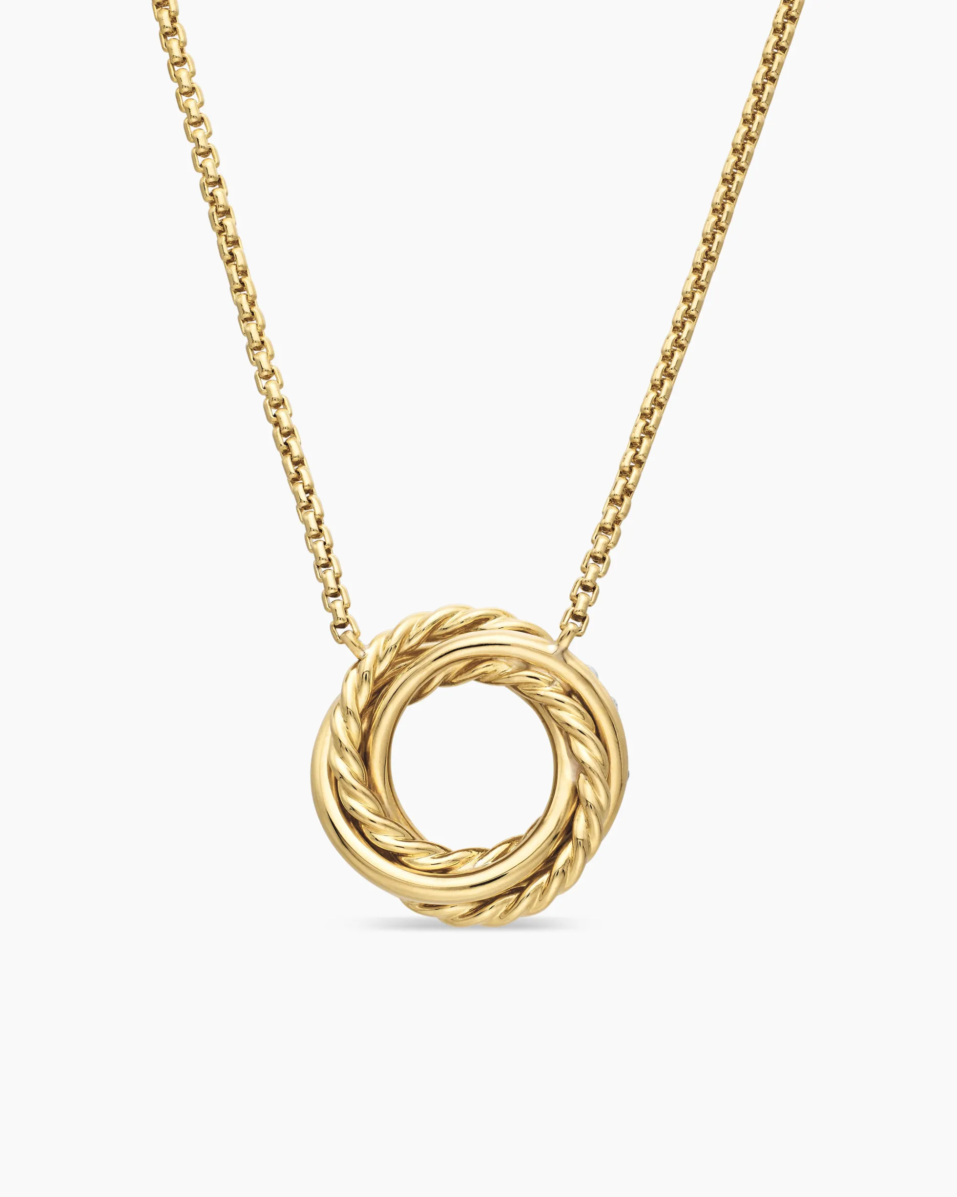 Petite Pavé Crossover Pendant Necklace 18K Yellow Gold with Diamonds, 15.5mm