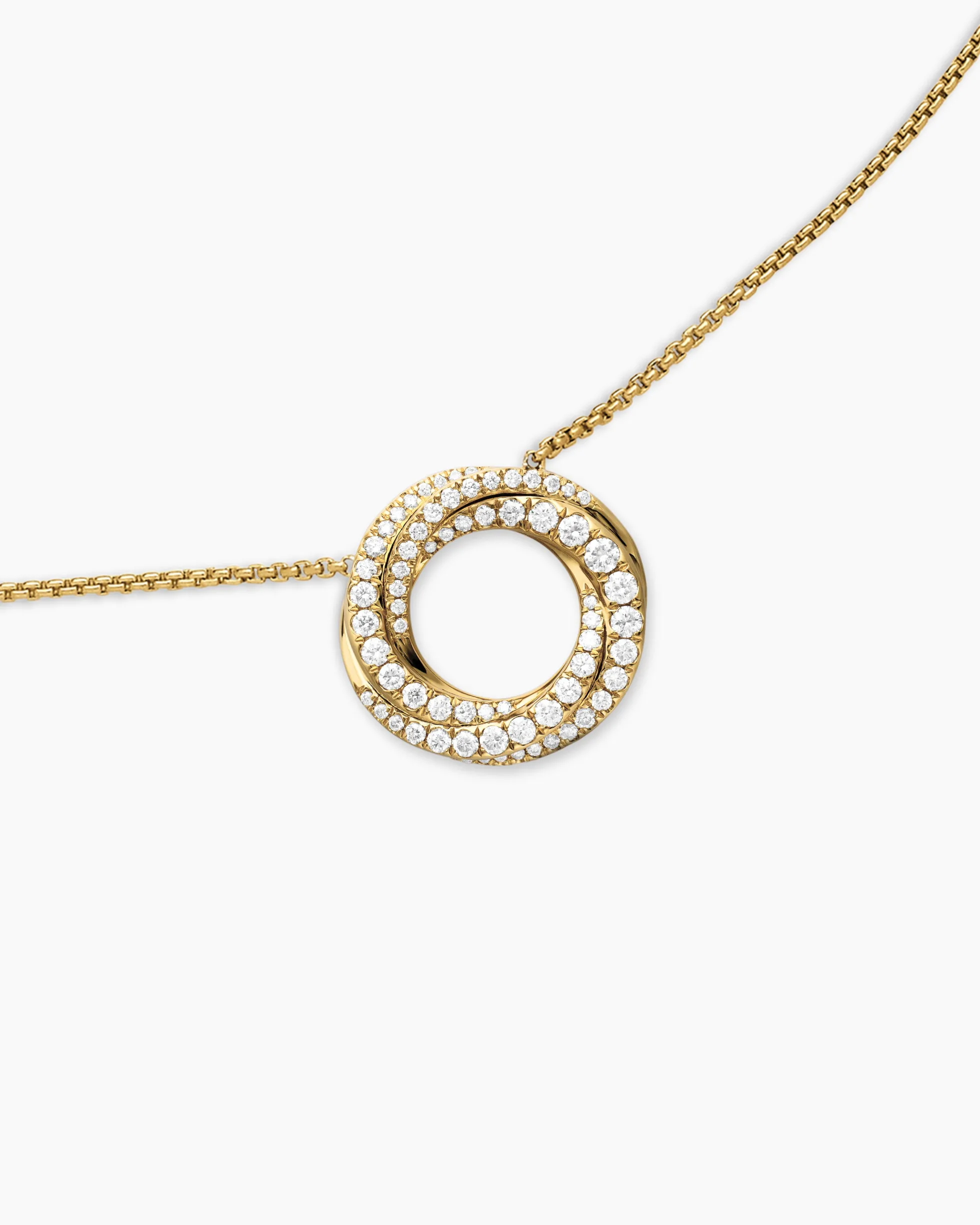 Petite Pavé Crossover Pendant Necklace 18K Yellow Gold with Diamonds, 15.5mm