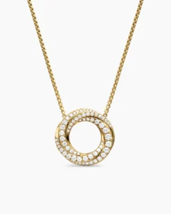 Petite Pavé Crossover Pendant Necklace 18K Yellow Gold with Diamonds, 15.5mm