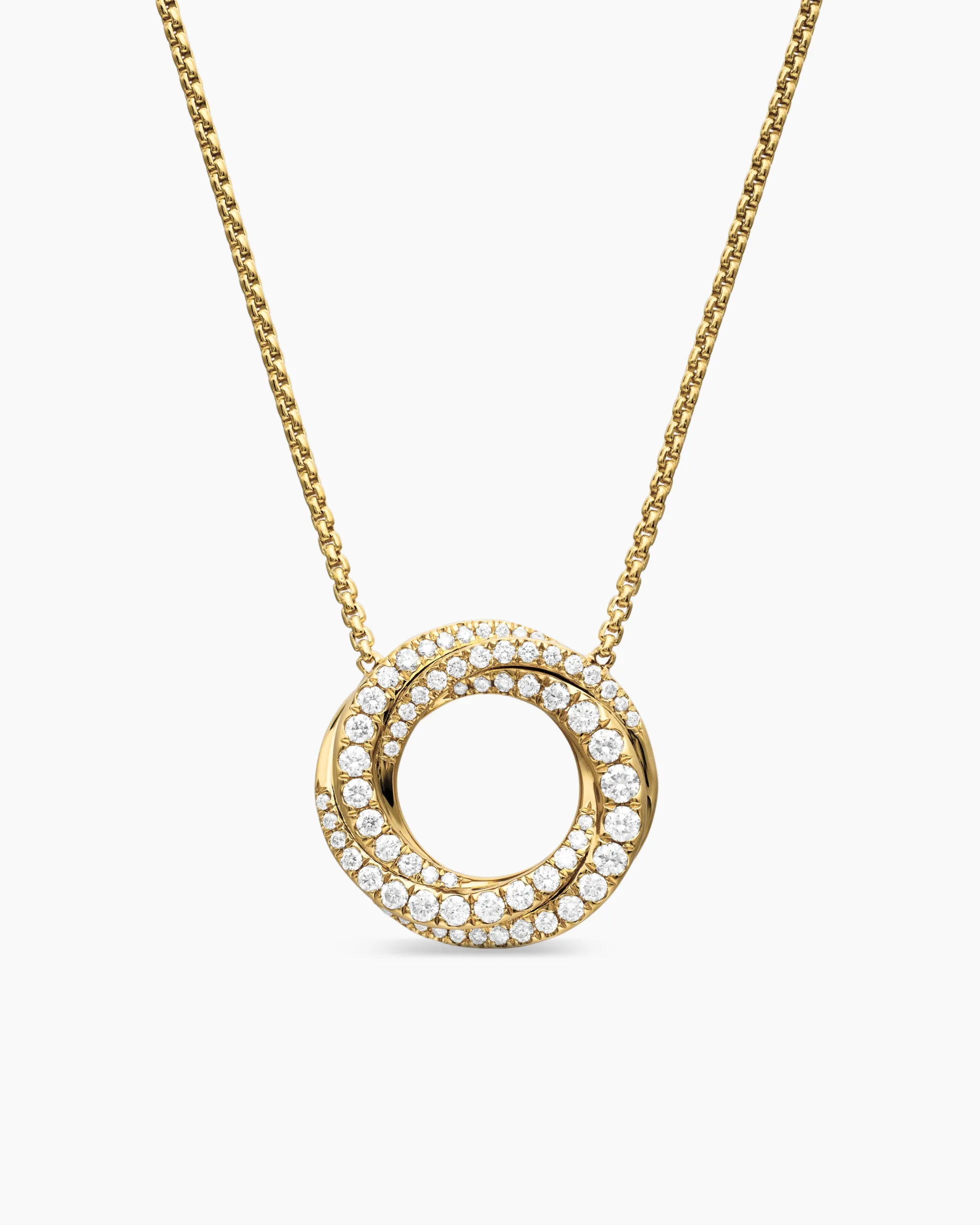 Petite Pavé Crossover Pendant Necklace 18K Yellow Gold with Diamonds, 15.5mm