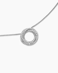 Petite Pavé Crossover Pendant Necklace 18K White Gold with Diamonds, 15.5mm